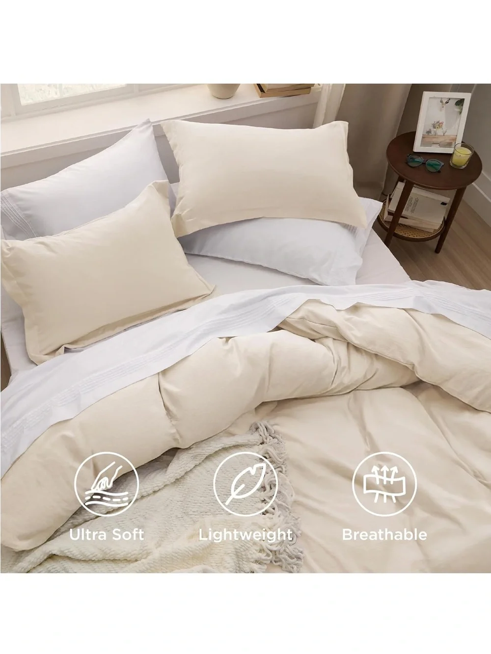 NEW Bedsure Cream Duvet Cover Set- 3 Pieces Prewashed Extra Soft Cotton-Like