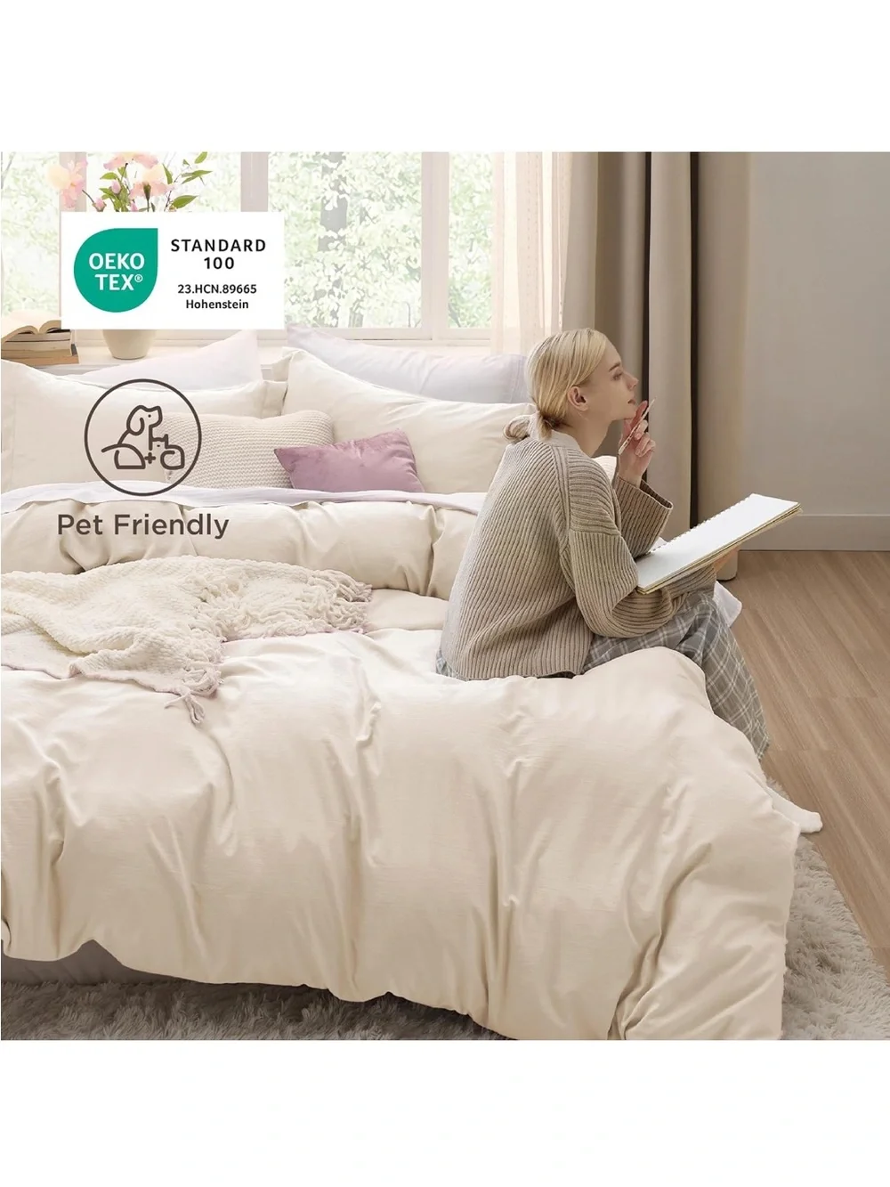 NEW Bedsure Cream Duvet Cover Set- 3 Pieces Prewashed Extra Soft Cotton-Like