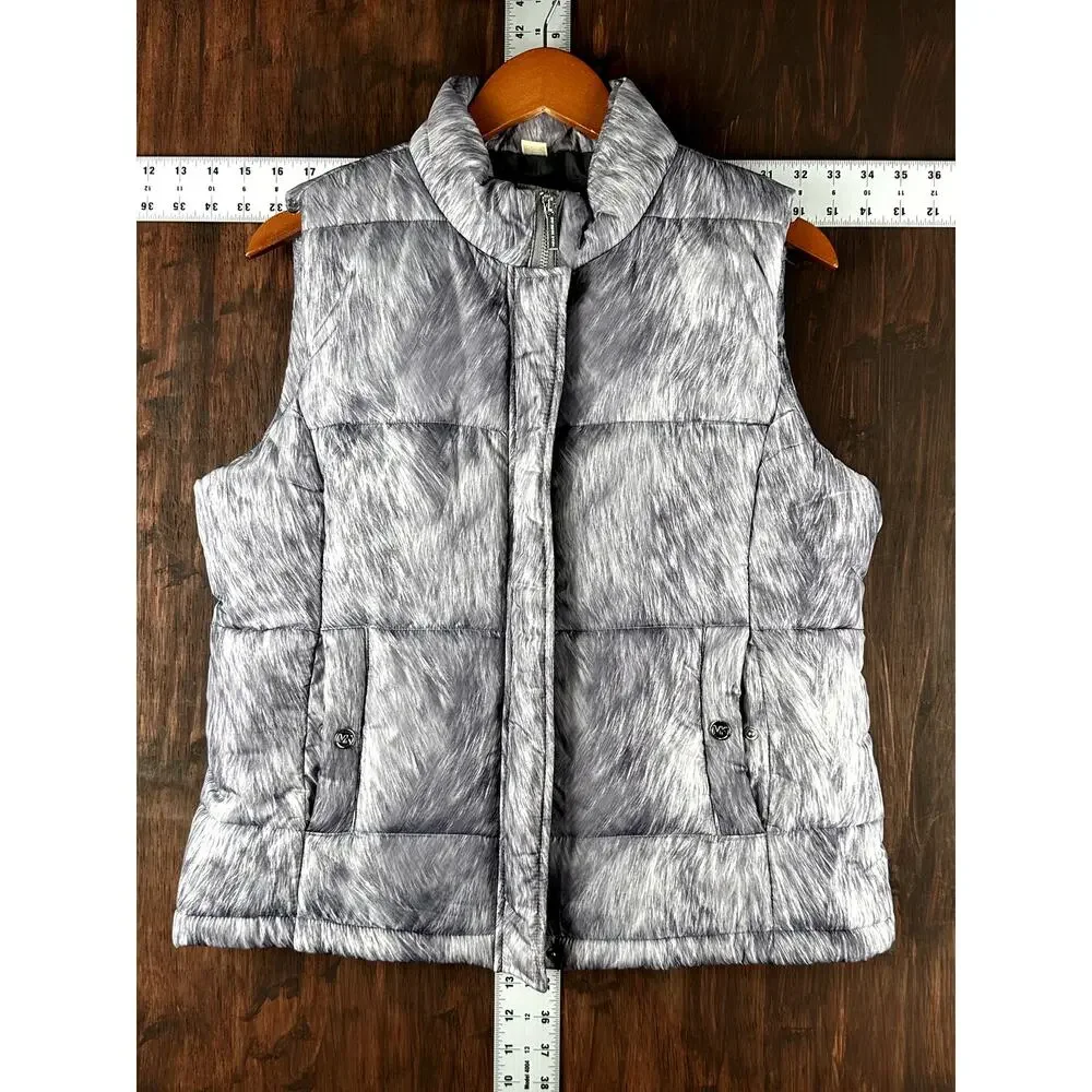 Michael Kors Puffer Vest Jacket Full Zip Animal Print Gray Silver Womens‎ Large