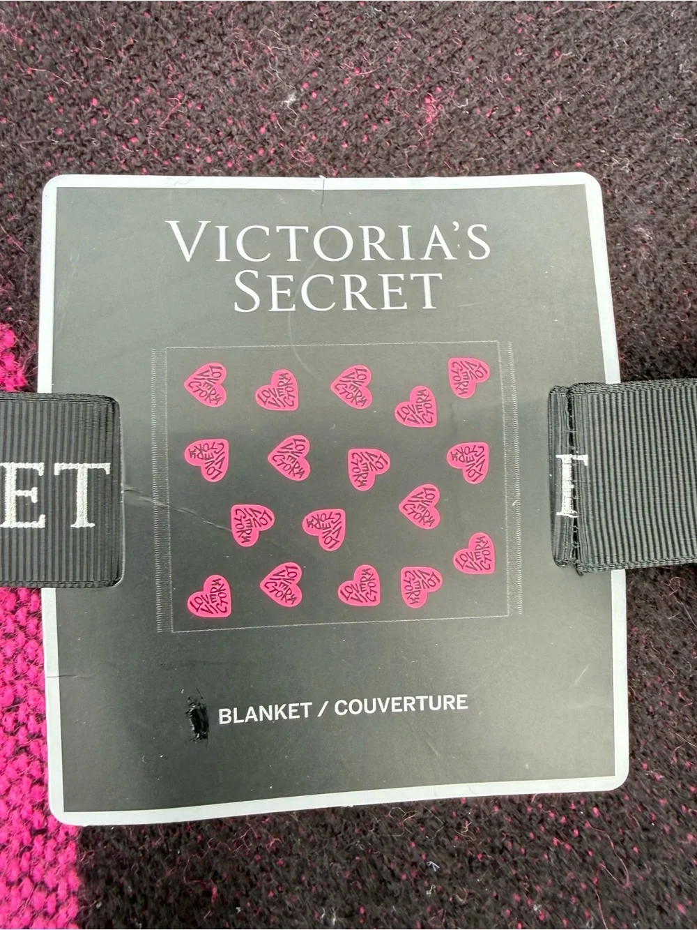 Victoria's Secret Throw Blanket Black Pink HEART Logo 50