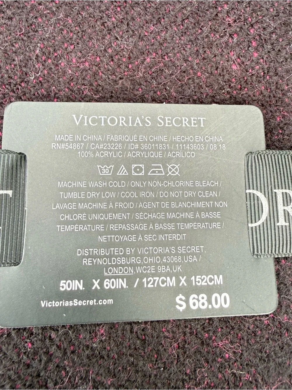 Victoria's Secret Throw Blanket Black Pink HEART Logo 50
