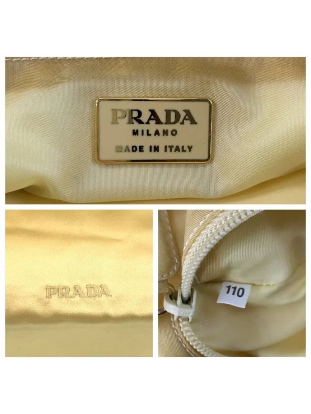 Prada Logo Embroidery Yellow Satin Tote