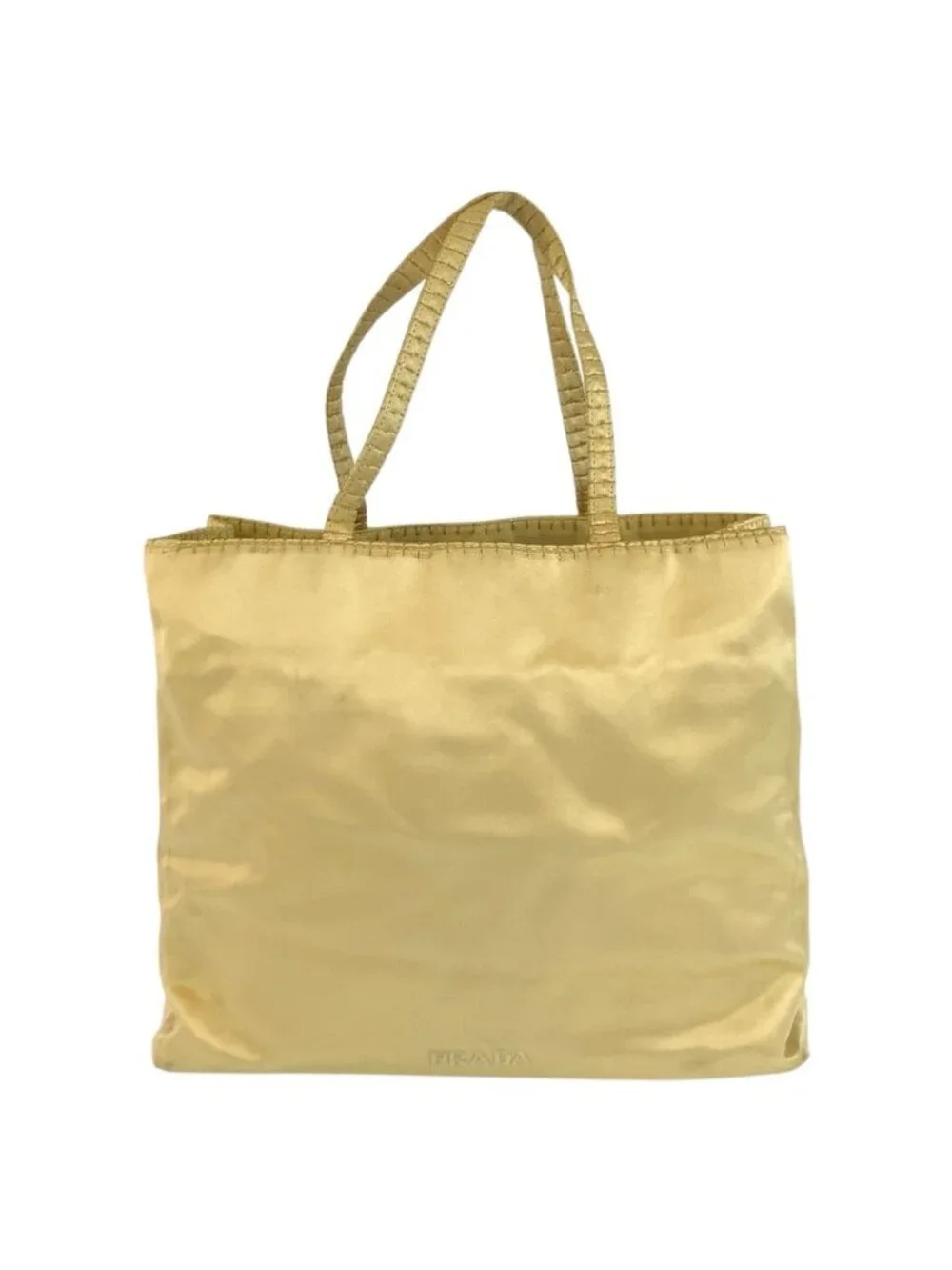 Prada Logo Embroidery Yellow Satin Tote