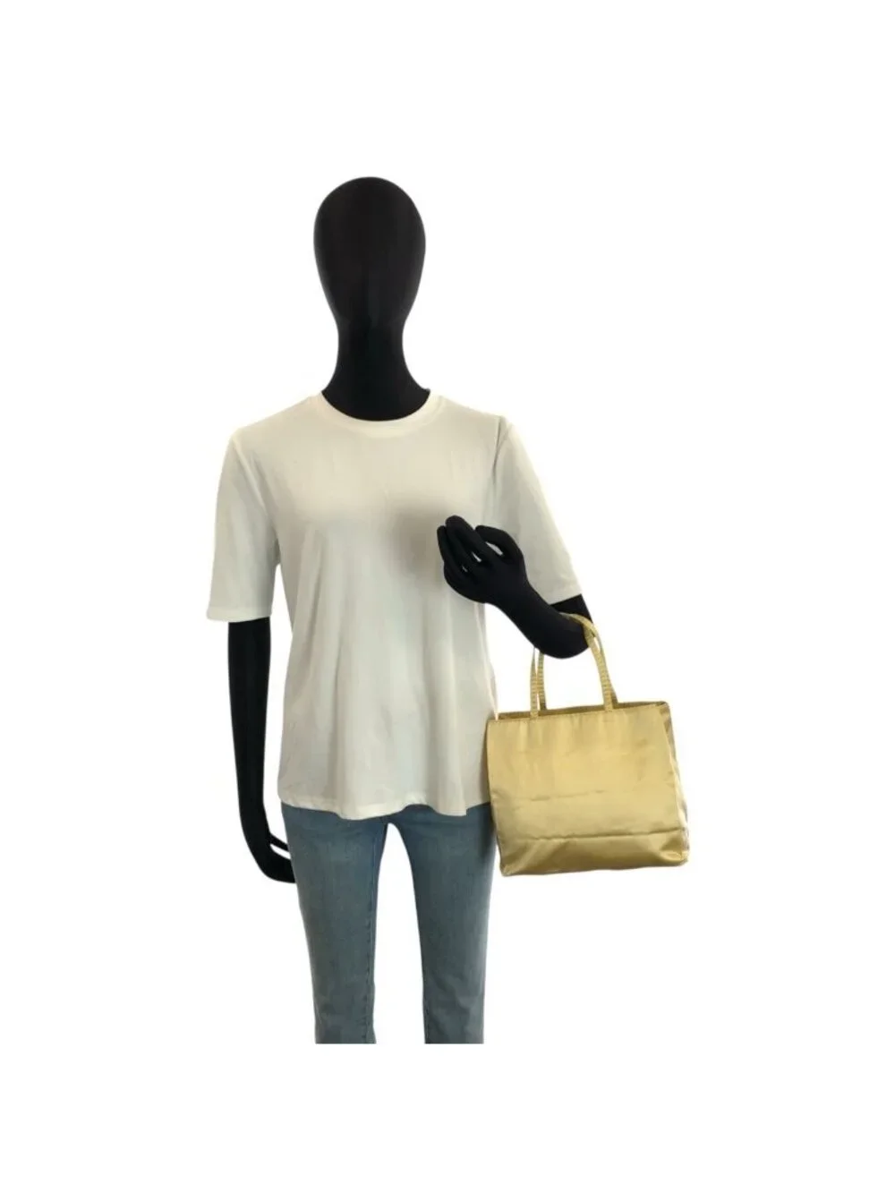 Prada Logo Embroidery Yellow Satin Tote