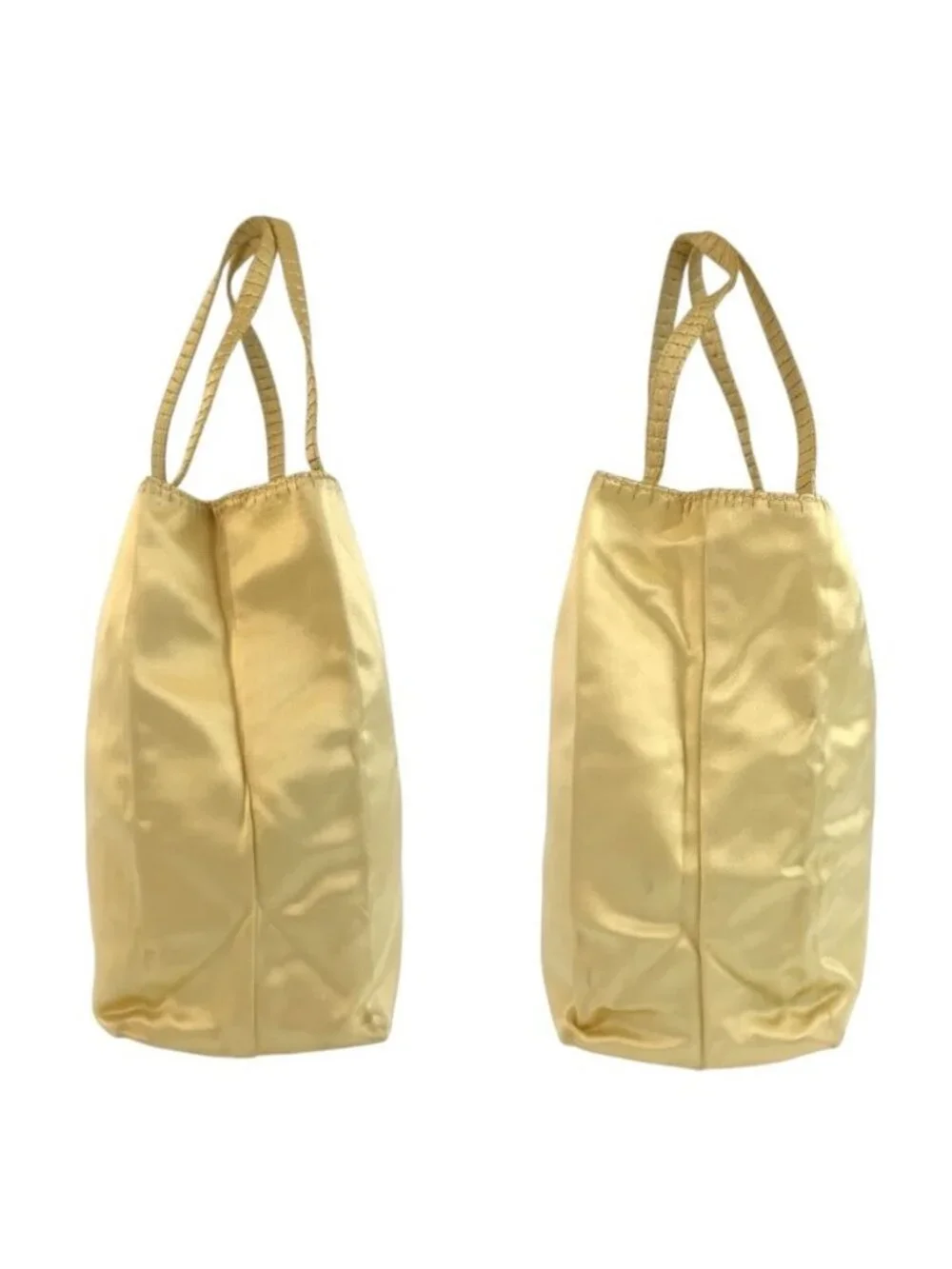 Prada Logo Embroidery Yellow Satin Tote