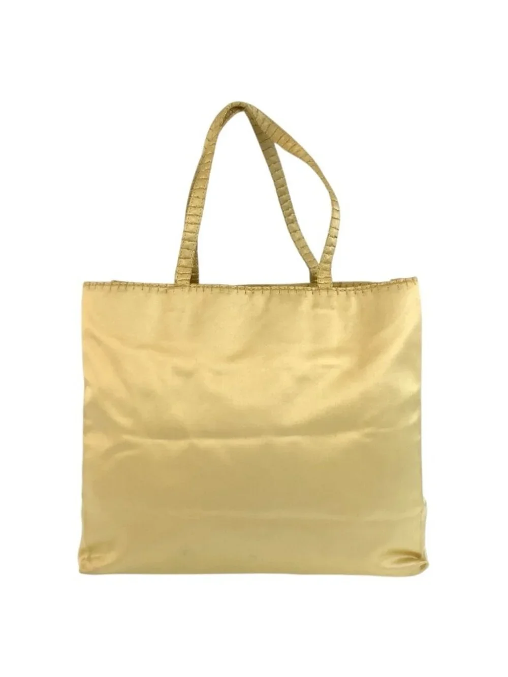 Prada Logo Embroidery Yellow Satin Tote