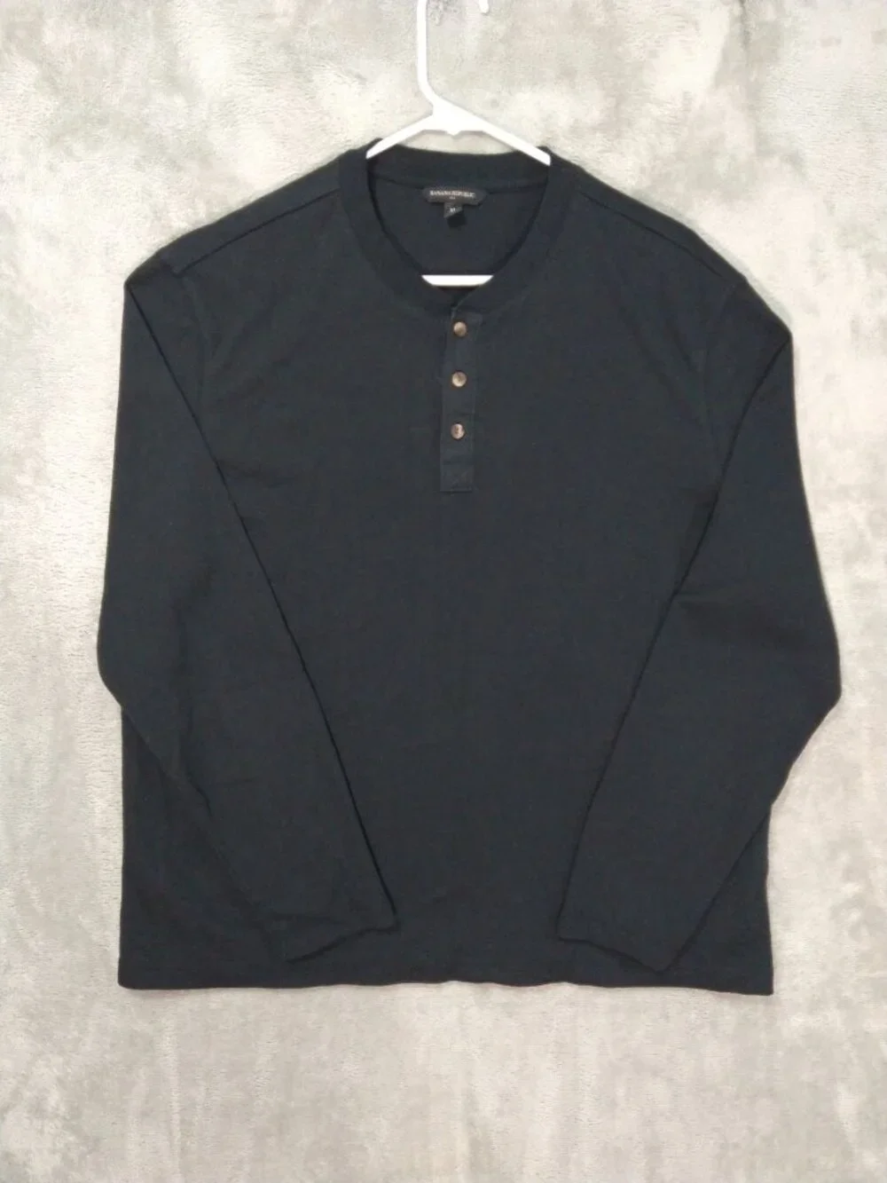 Banana Republic Shirt Mens XL Black Henley Thermal Waffle Knit Long Sleeve