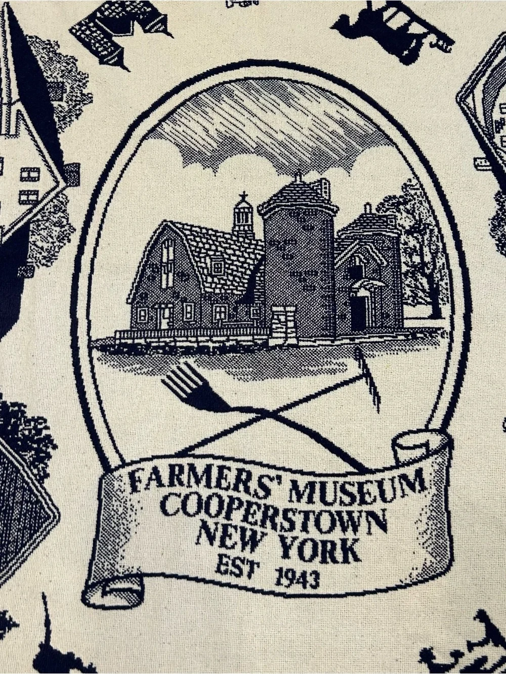 Vtg Farmers Museum Cooperstown NY Tapestry Throw Blanket Fringe 44x60 Cottage