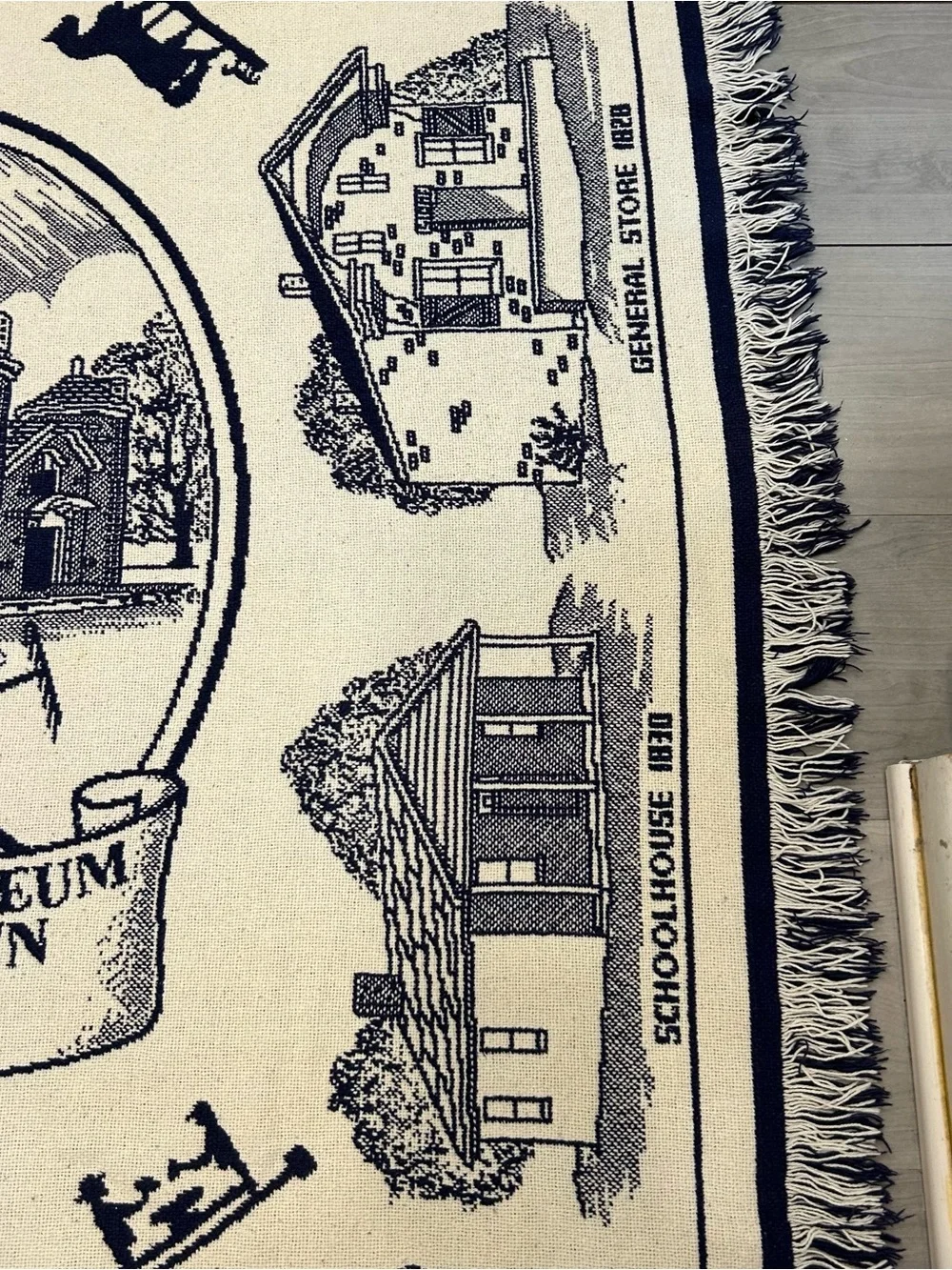 Vtg Farmers Museum Cooperstown NY Tapestry Throw Blanket Fringe 44x60 Cottage