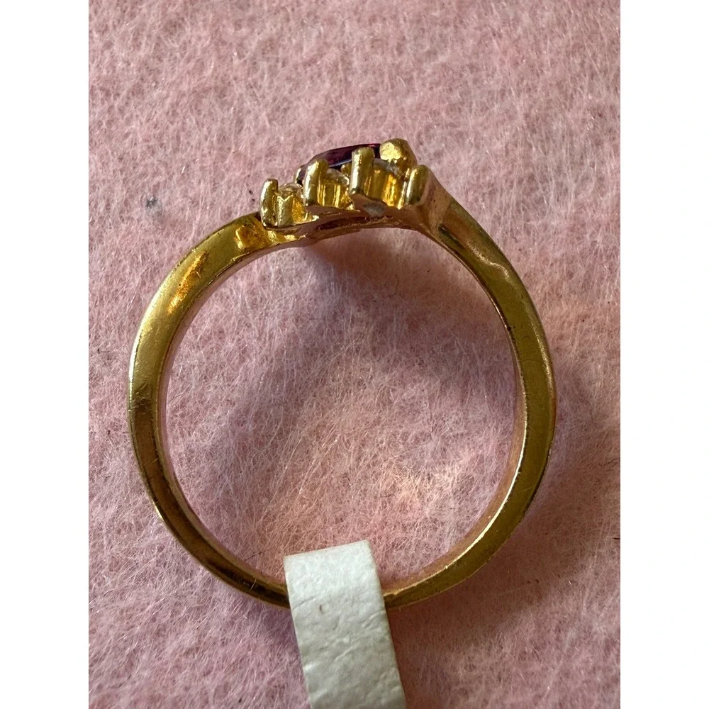 Vintage Gold Marquise size 6.5  amethyst Cocktail Ring Clear Accents signed BB‎