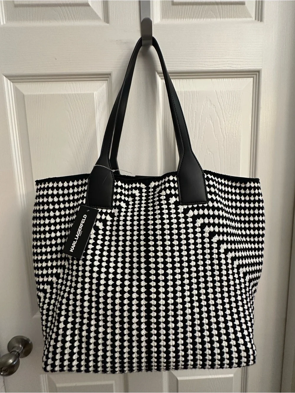 Karl Lagerfeld Black and White Woven Tote