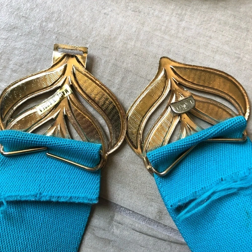 Vintage belts bundle - teal leaf and magenta blue braid.