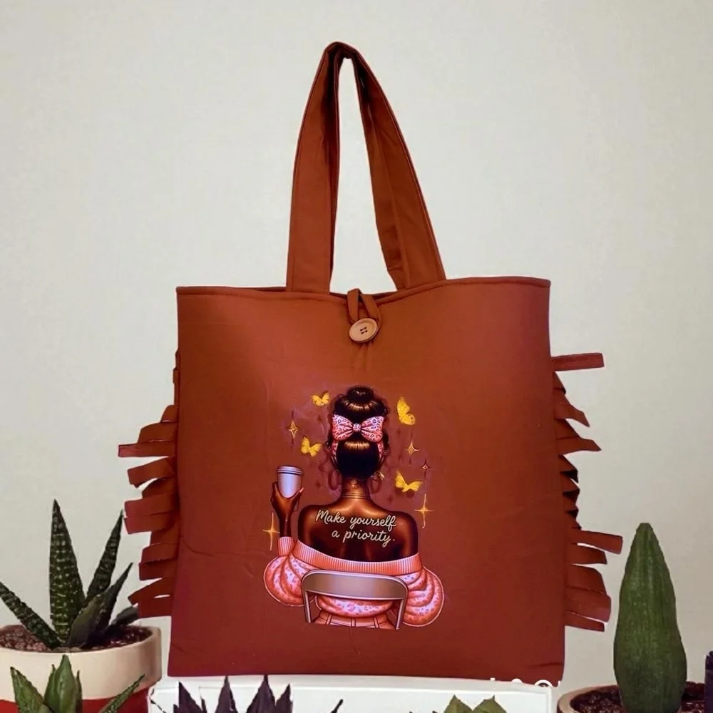 Elegant Brown Tote Bag with Inspirational Design