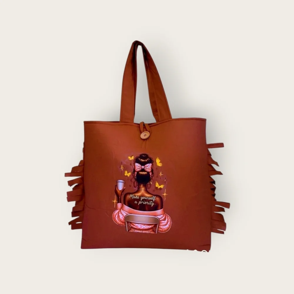 Elegant Brown Tote Bag with Inspirational Design