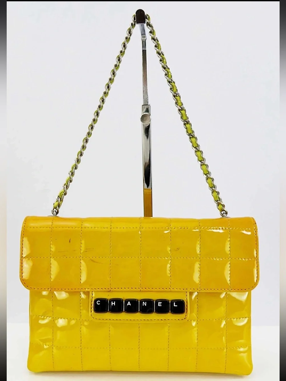 CHANEL Yellow Patent Quilted Shoulder Bag with Chain