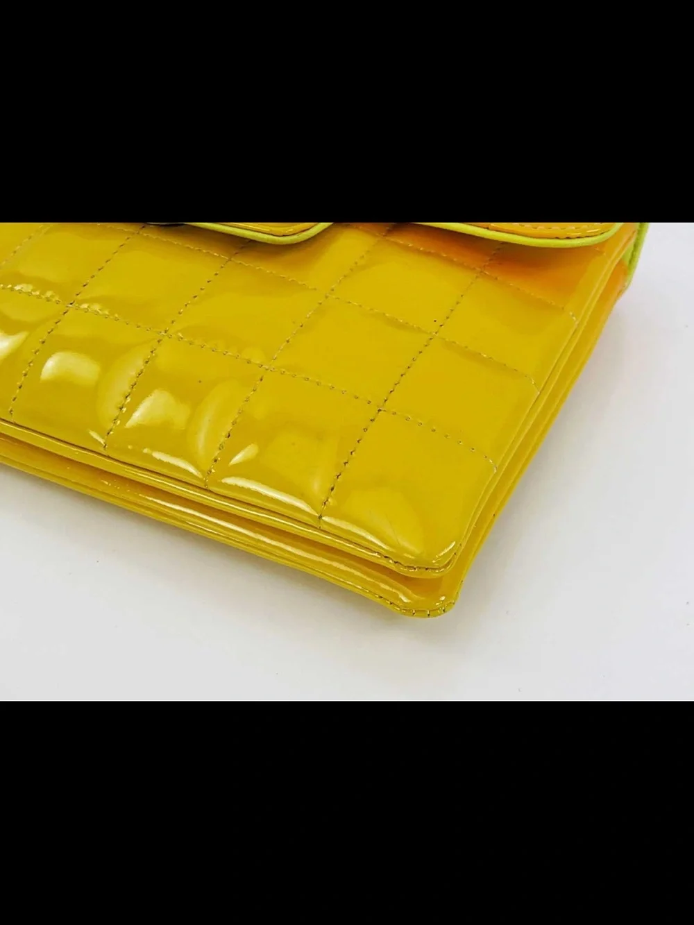 CHANEL Yellow Patent Quilted Shoulder Bag with Chain