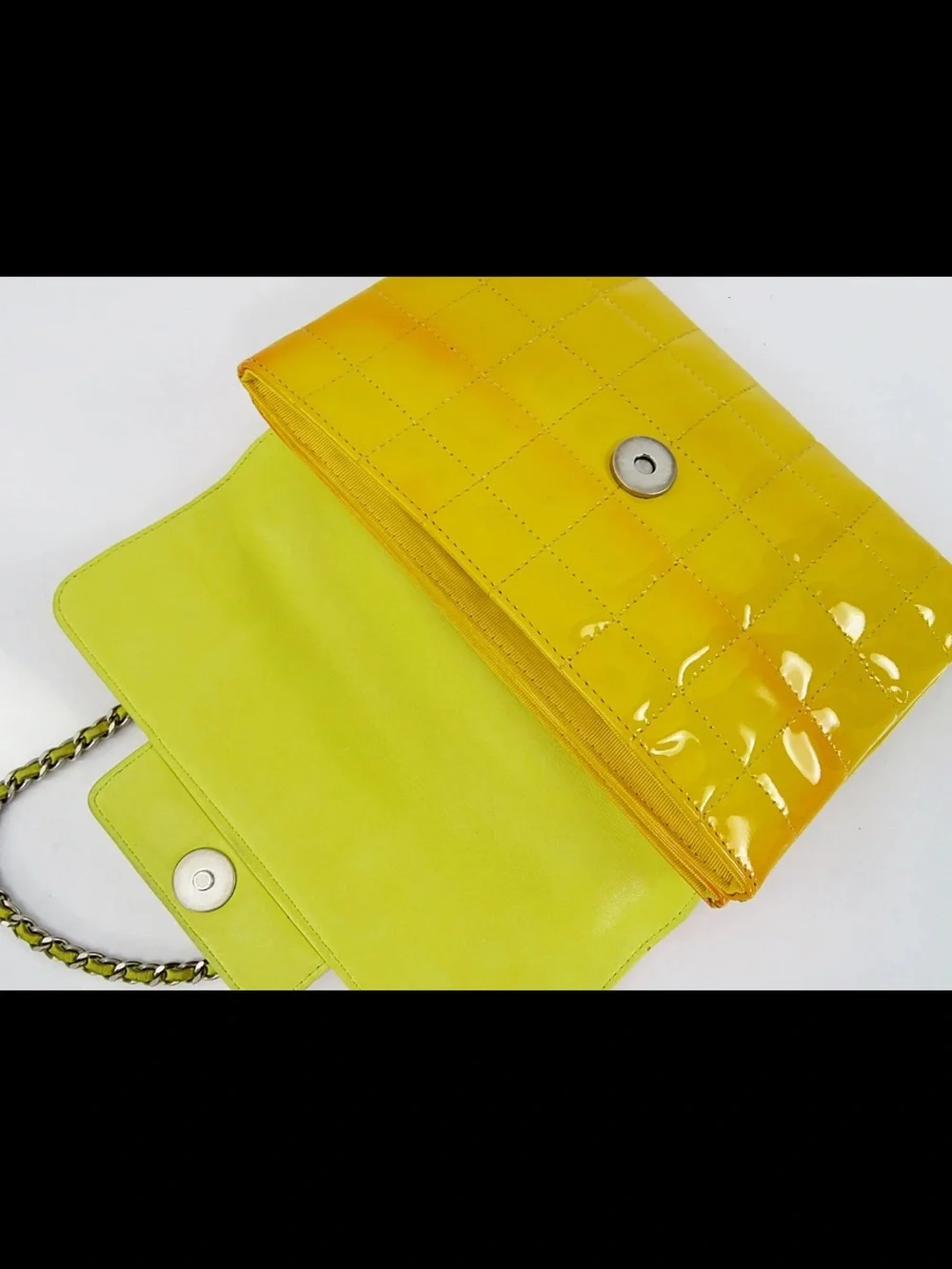 CHANEL Yellow Patent Quilted Shoulder Bag with Chain