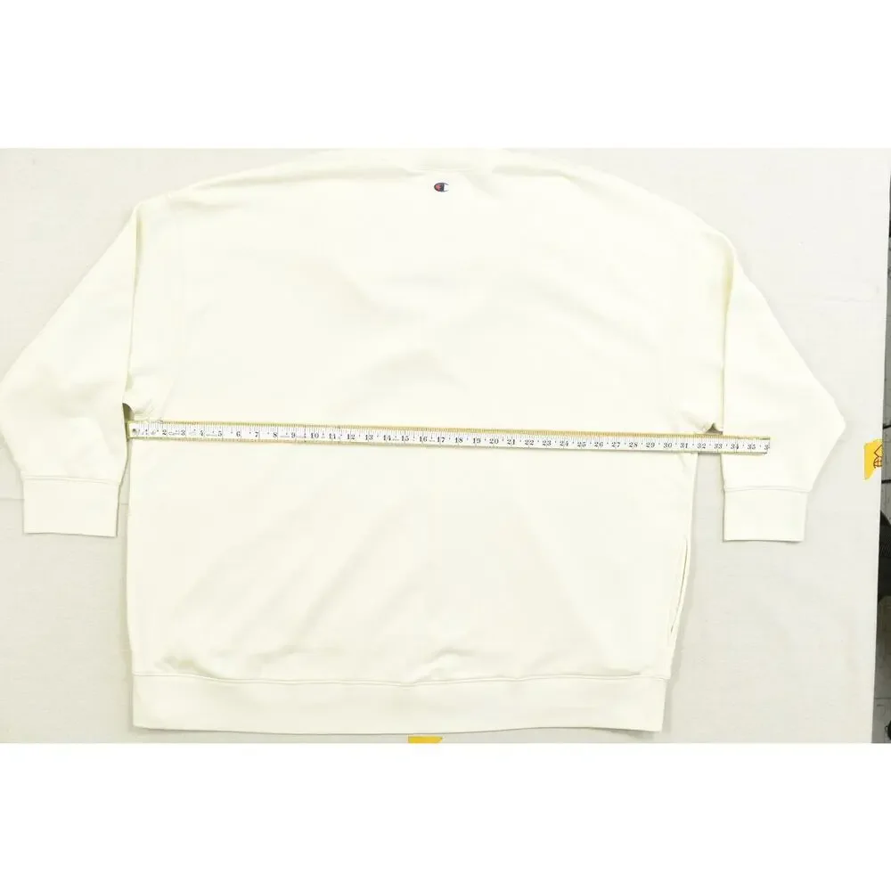 Champion 4X Cream V-Neck Sweatshirt Embroidered Logo Pockets Plus Size Oversized