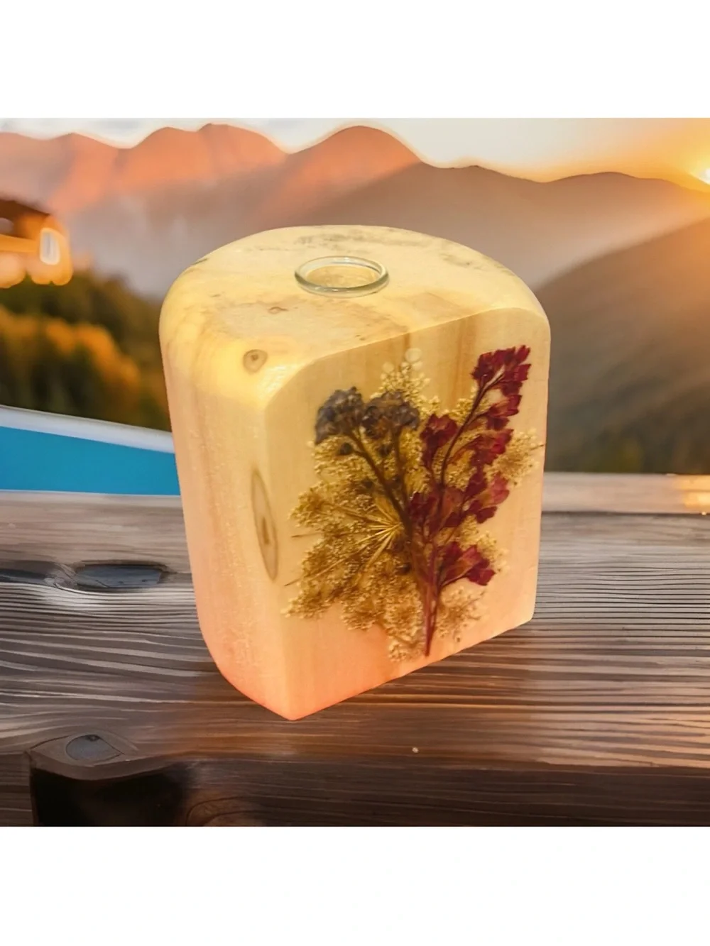 Vintage Handmade Made with Colorado Aspen Bud Vase With Floral Design