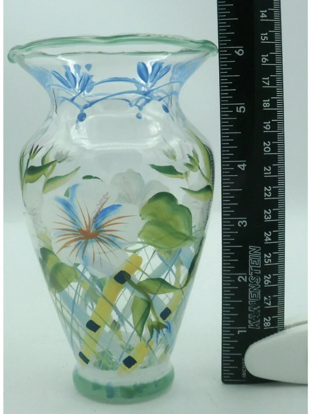 Tracy Porter  Bud Vase Hand Painted Florals Green Blue Peach