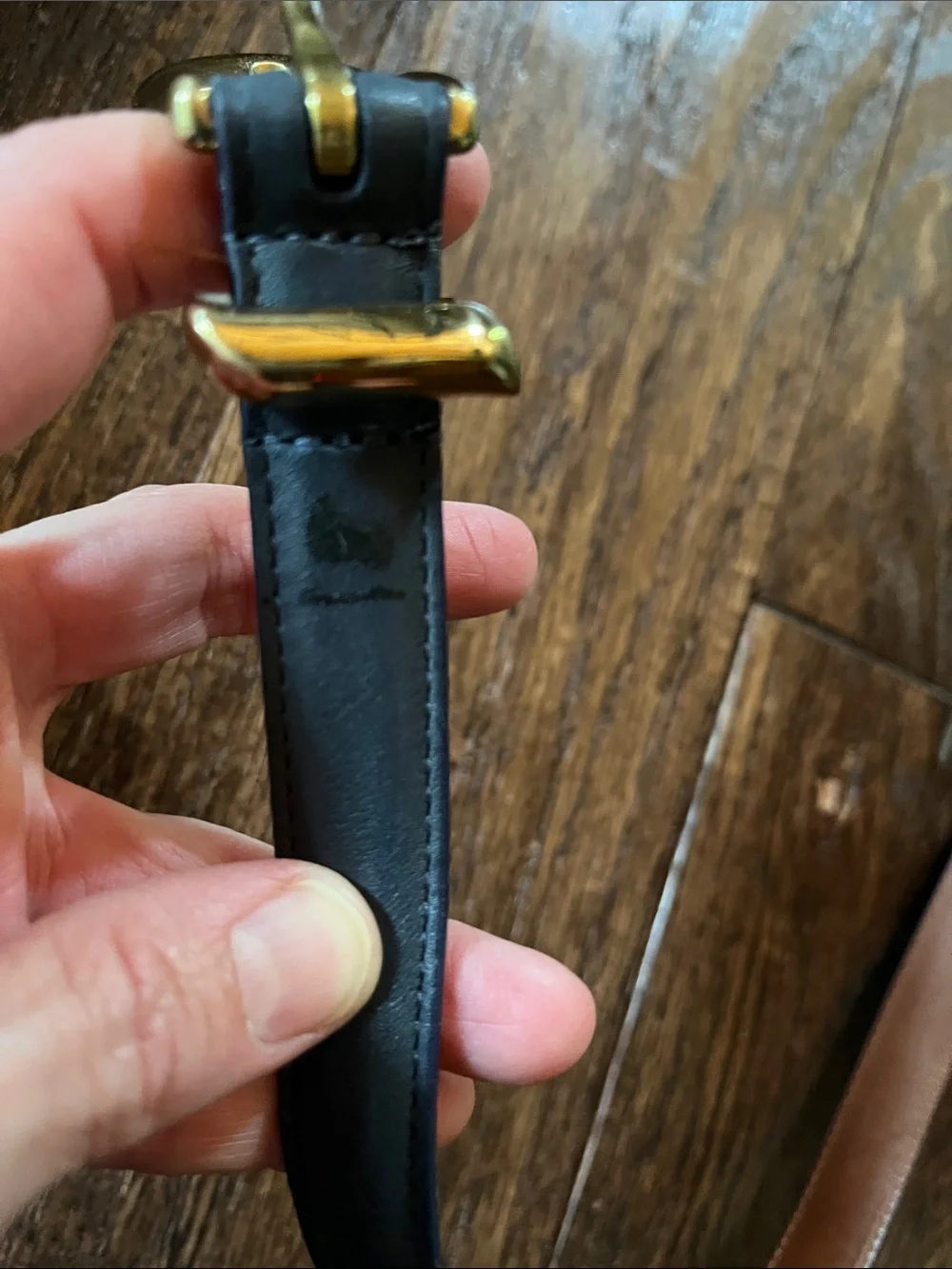 Navy blue & gold buckle  Coach belt size small.