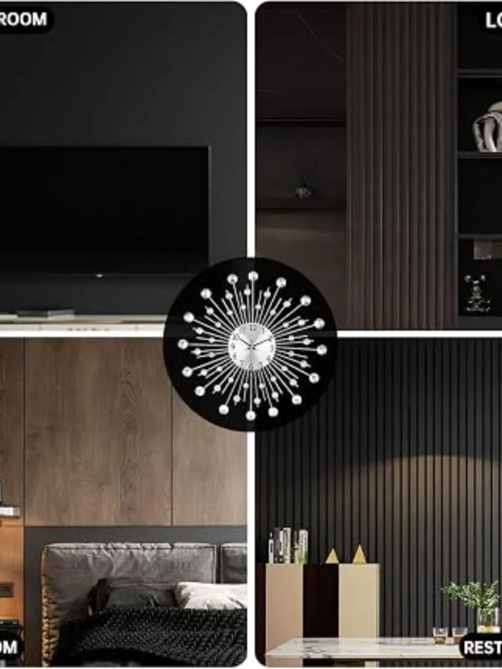 Large Wall Clock for Living Room Decor Non-Ticking Quiet Metal Quartz Clocks Mod