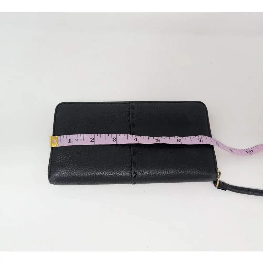 Tory Burch Black Leather Zip Around Wallet Pebbled Logo Continental