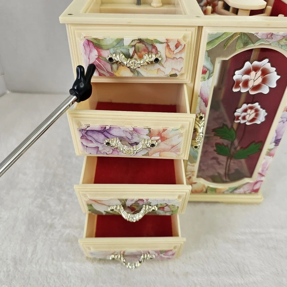 Ballerina Musical Jewelry Box Mele & Co Plastic Drawers Vintage 8x8.5x5