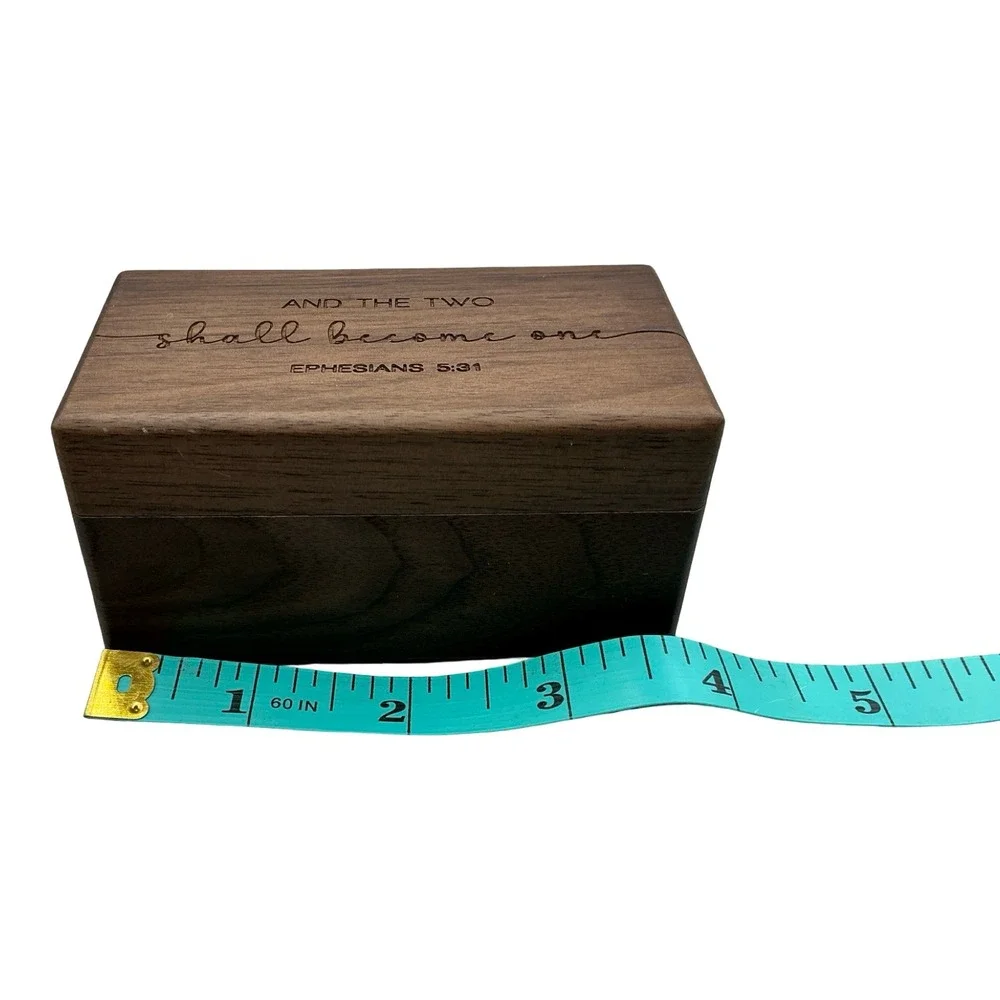 Walnut Wood Wedding Ring Box Ephesians 5:31 Religious Scripture Engraved Brown