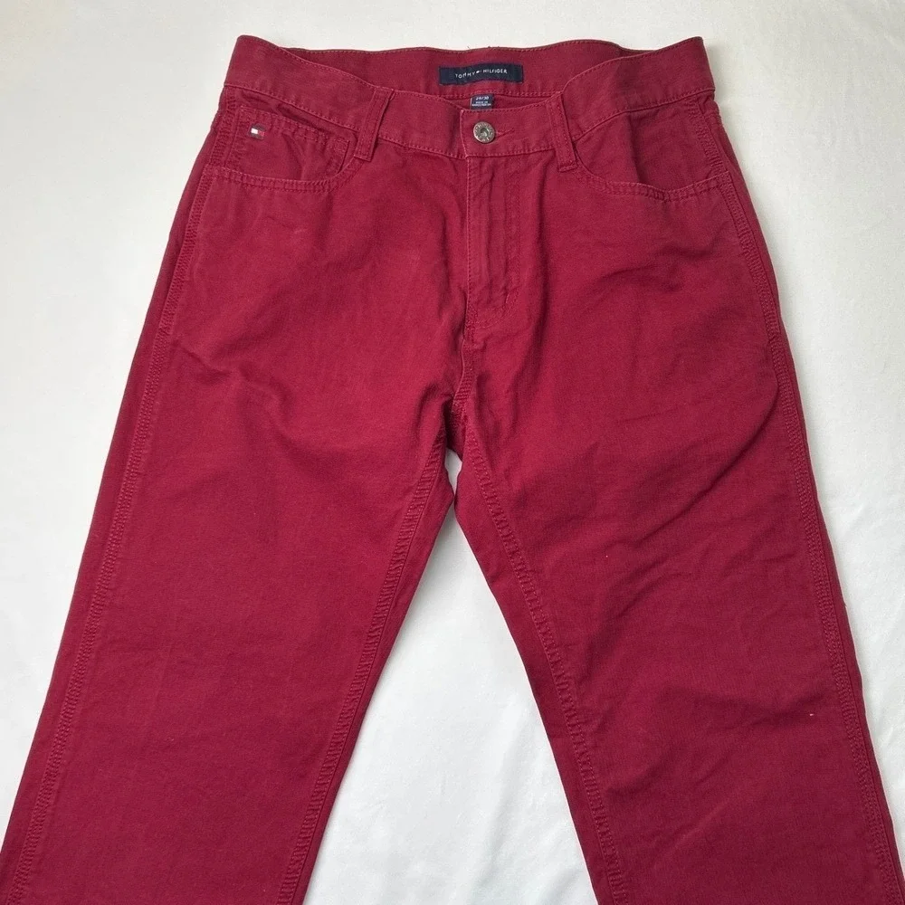 Tommy Hilfiger Men Custom Straight Red Cotton Jeans Size 29x30 Preppy Classic