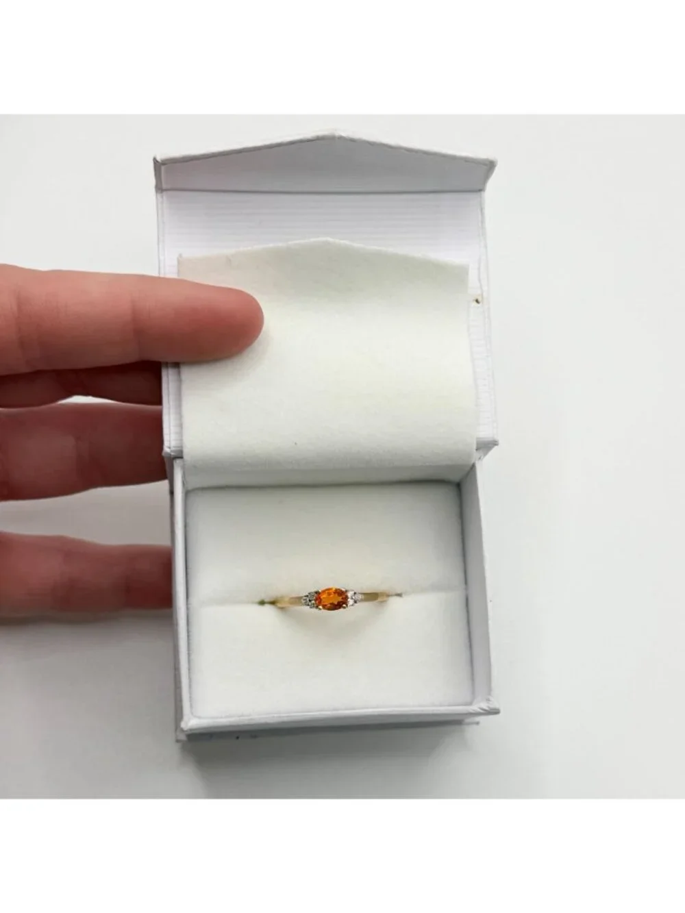 Natural Fire Opal Diamond Solid 14K Yellow Gold Stud Ring Size 7.5