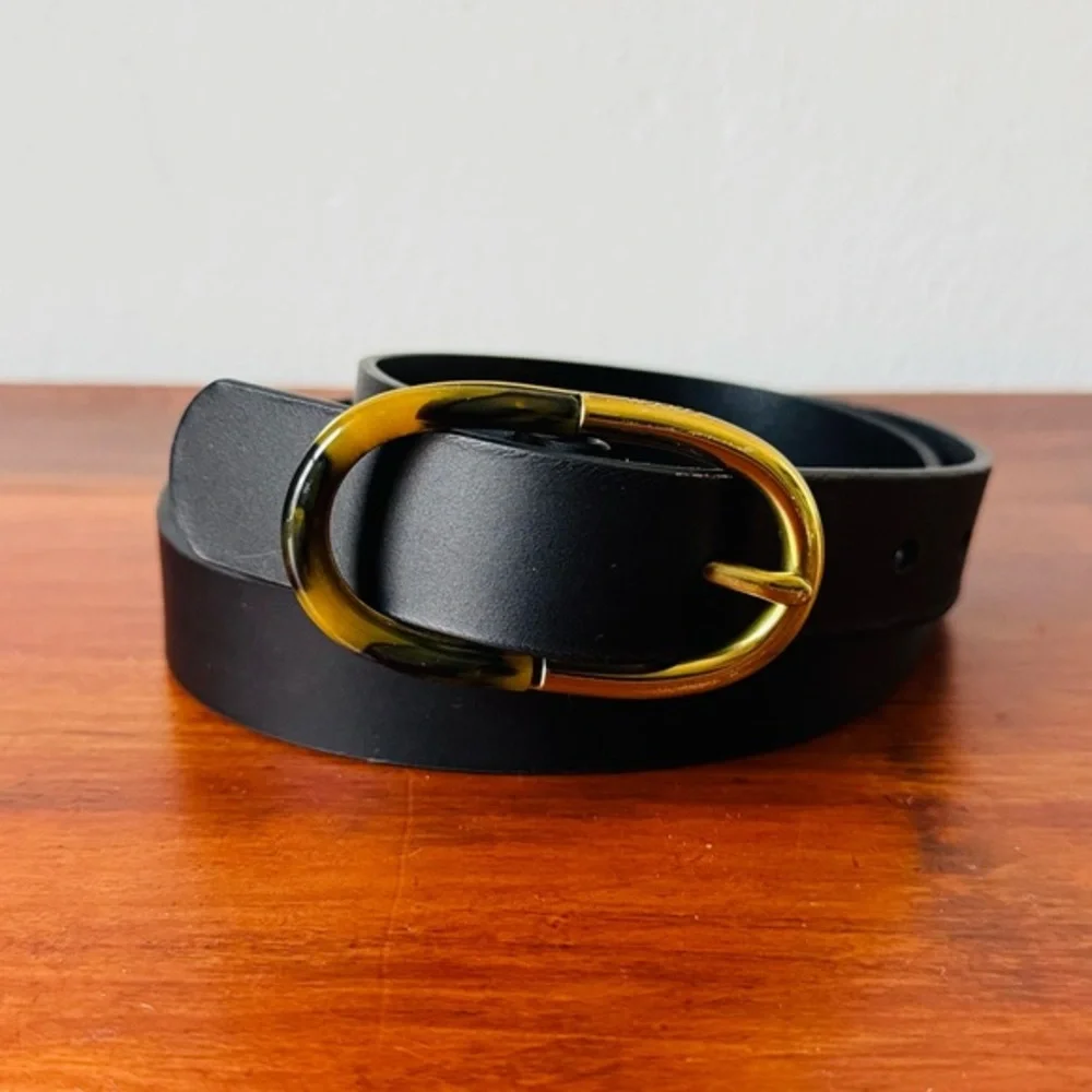 Fossil Black Belt with Tortoiseshell Gold-Tone Buckle Sz small