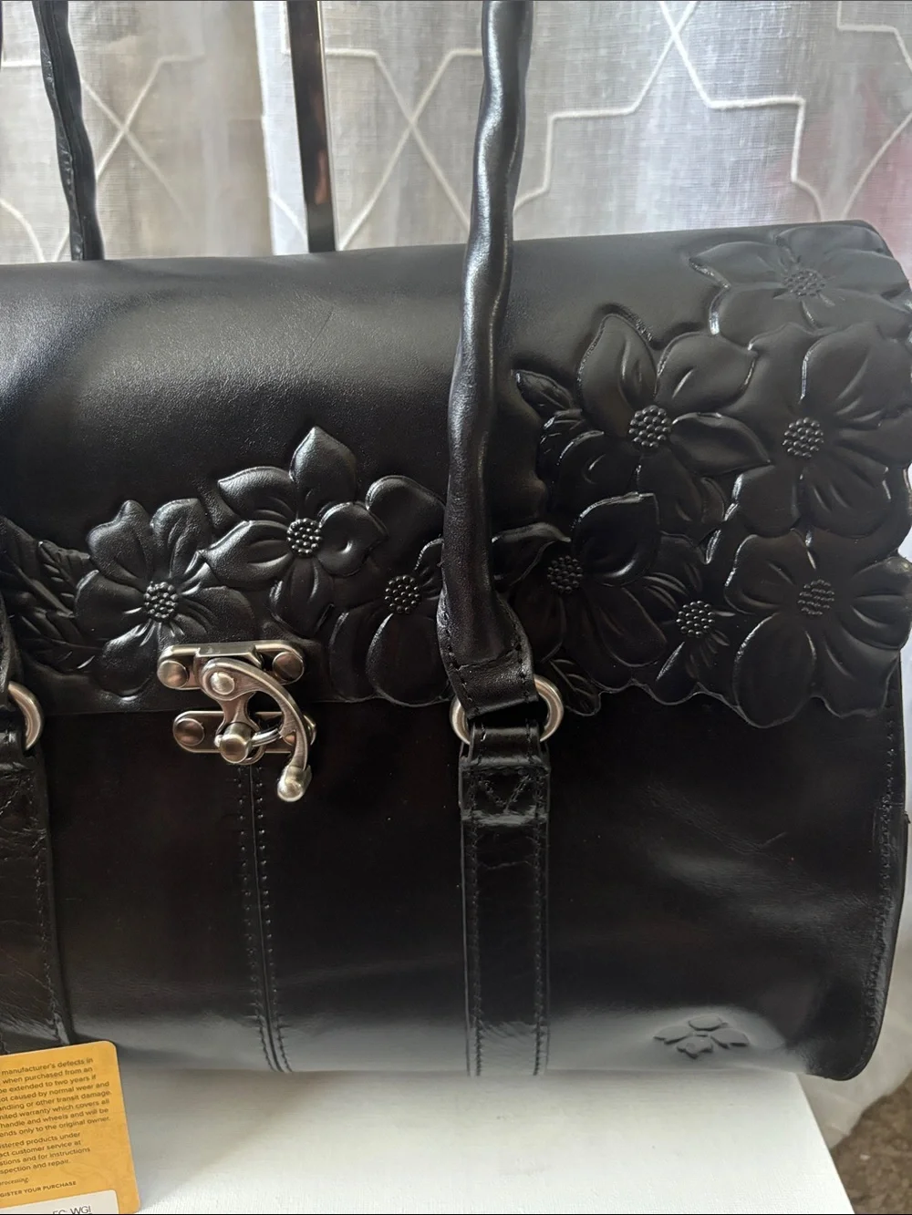 Patricia Nash Vienna Black Floral Embossed Leather Satchel