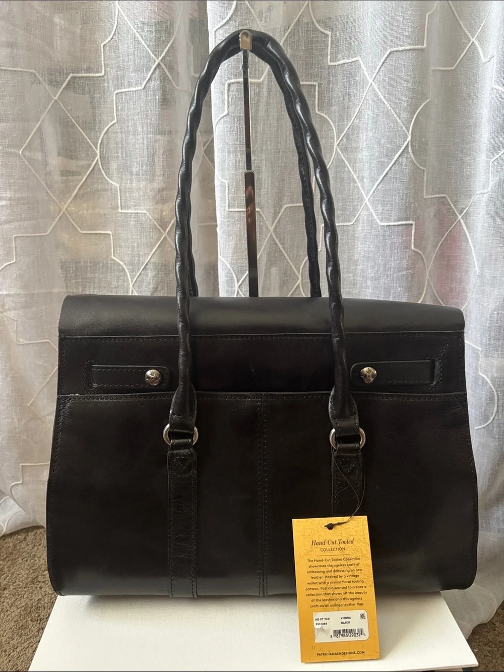 Patricia Nash Vienna Black Floral Embossed Leather Satchel