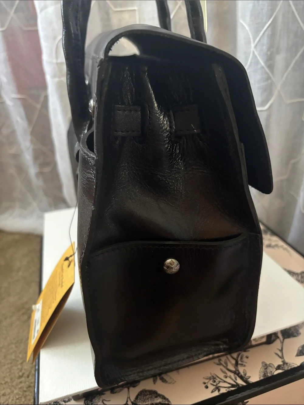 Patricia Nash Vienna Black Floral Embossed Leather Satchel
