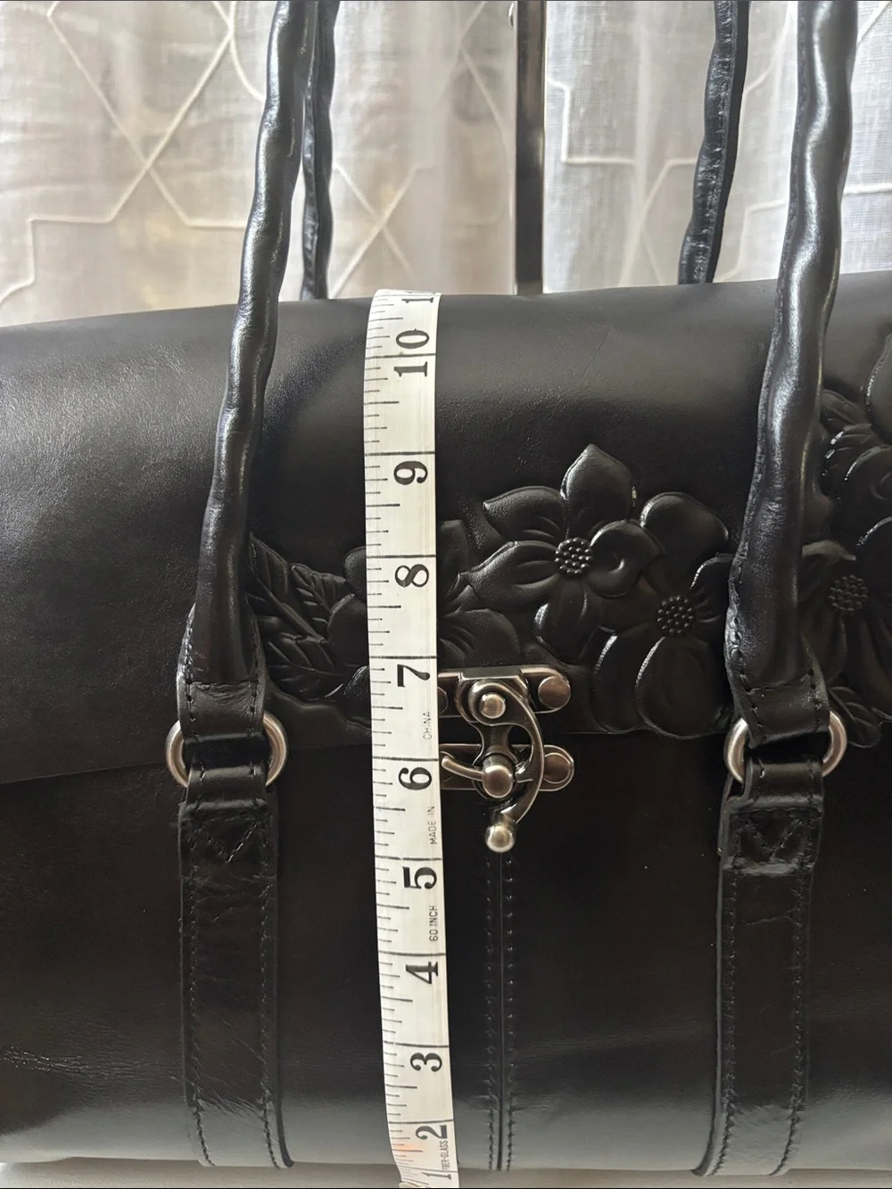 Patricia Nash Vienna Black Floral Embossed Leather Satchel