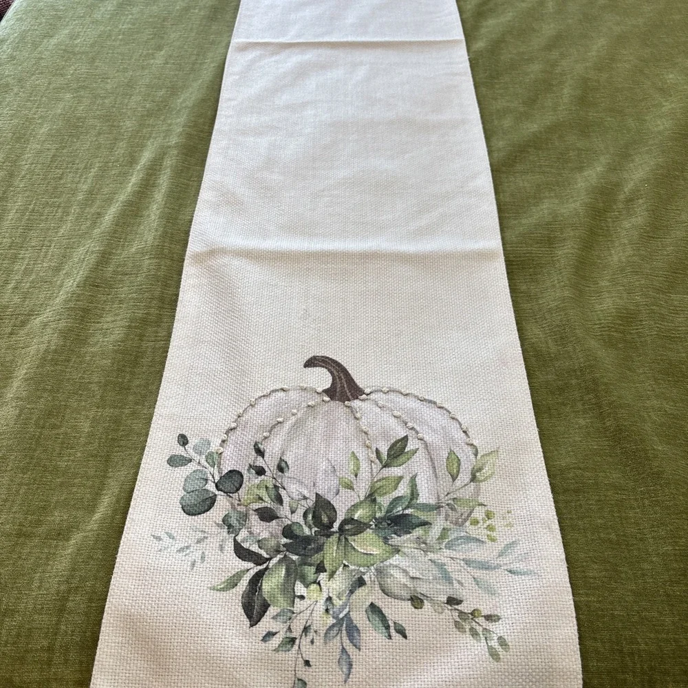 Autumn‎ Hill Harvest Runner White Linen Burlap Gourd Modern Farmhouse 13.5x73