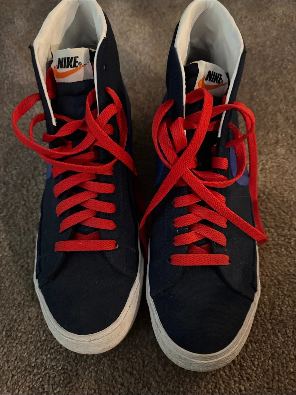 WORN ONCE, CUSTOM Nike High-Top Sneakers in Navy, Royal Blue & Red