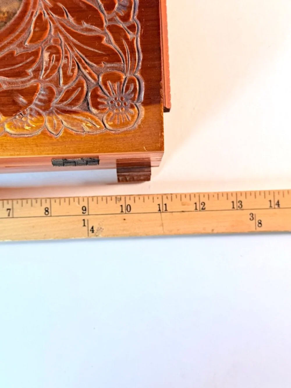Vintage Wooden Keepsake Box w/ Mirror Floral Carved Jewelry Trinket Storage Box