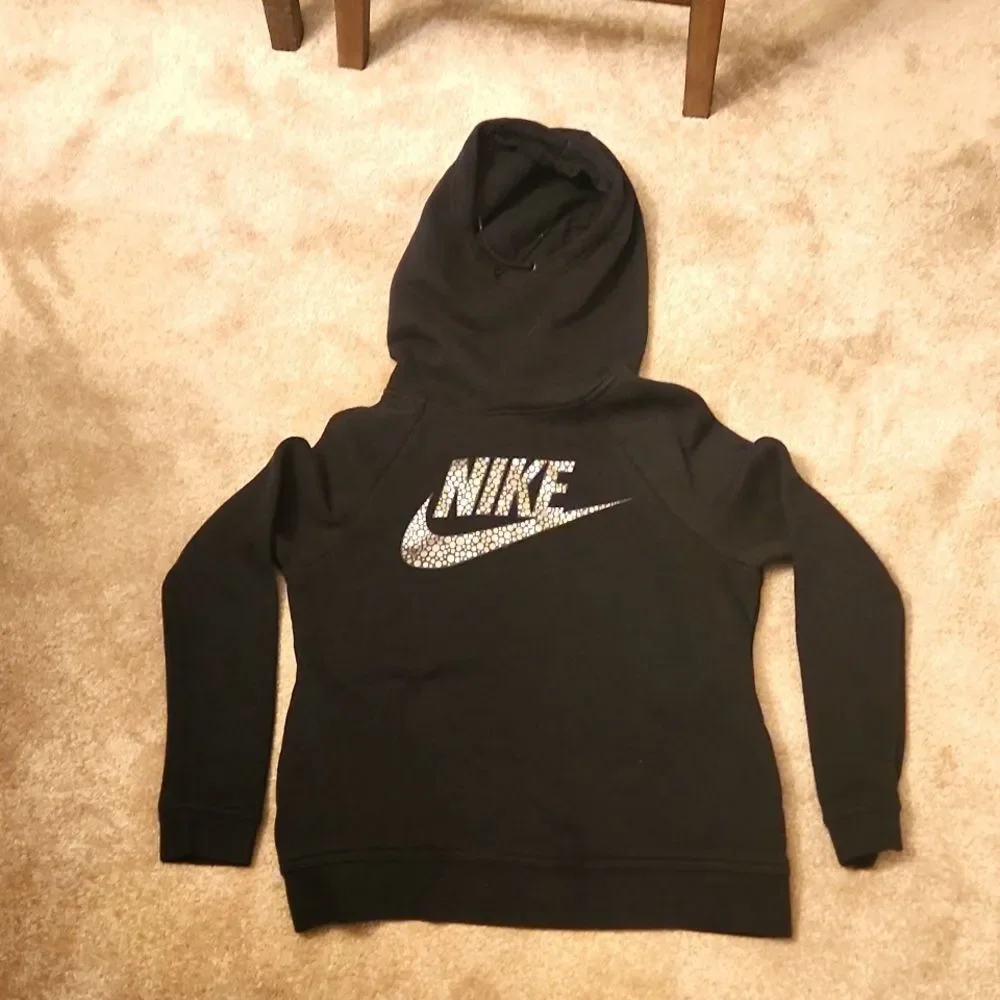 Nike Women's Silver Pattern Logo Pullover Hoodie w/ Funnel Neck Size S