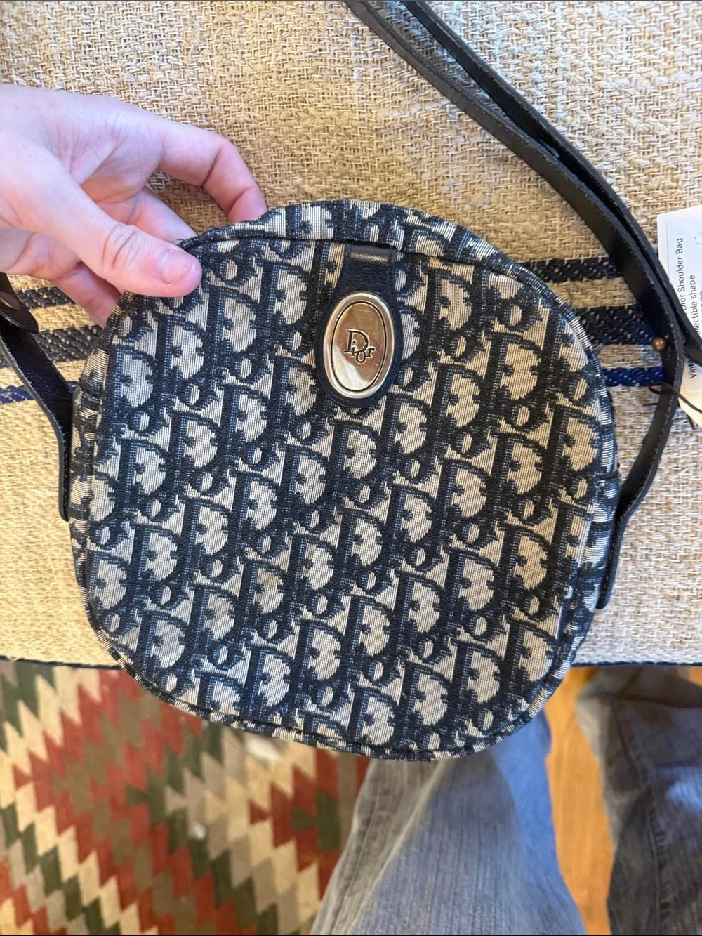 Dior Monogram Round Shoulder Bag - Navy/Beige