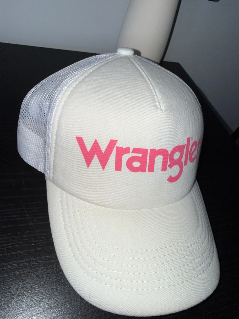 Wrangler White Cap with Pink Logo