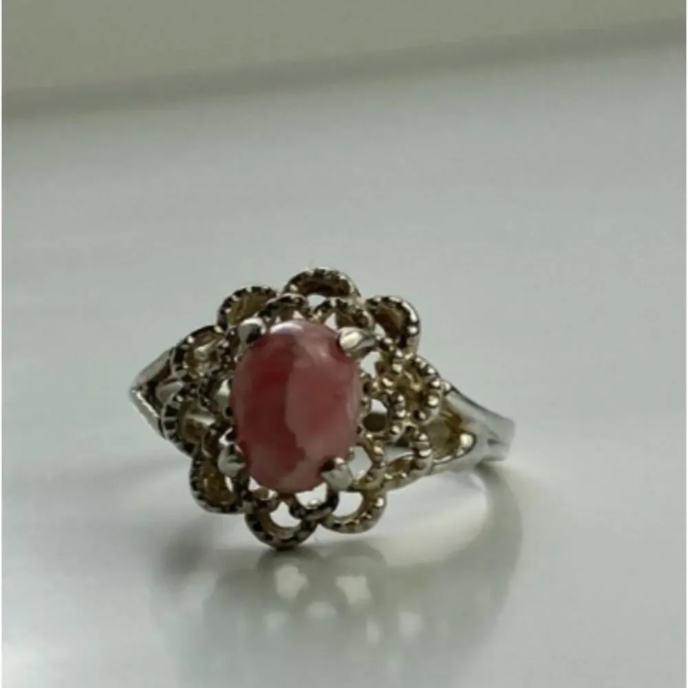 925 Sterling Silver Pink Agate Ring Size 6