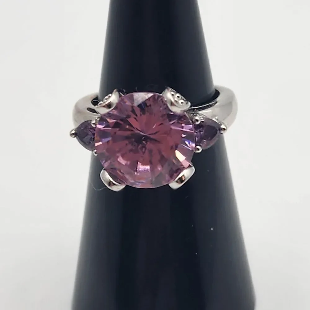 Sterling Silver Pink & Purple Crystal Ring (6.5)