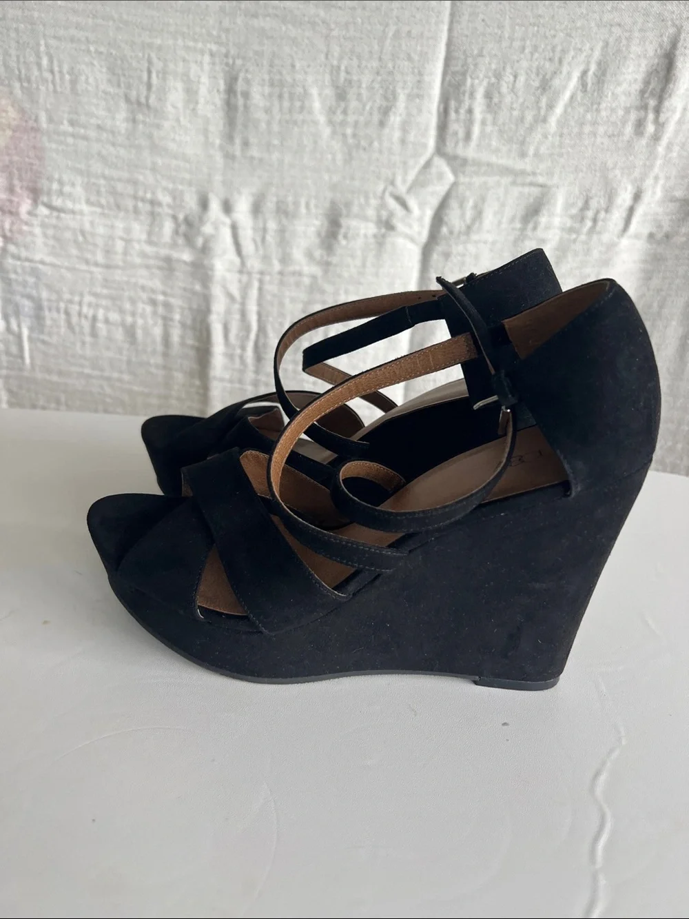 Abound Black Suede Crisscross Wedge Sandals