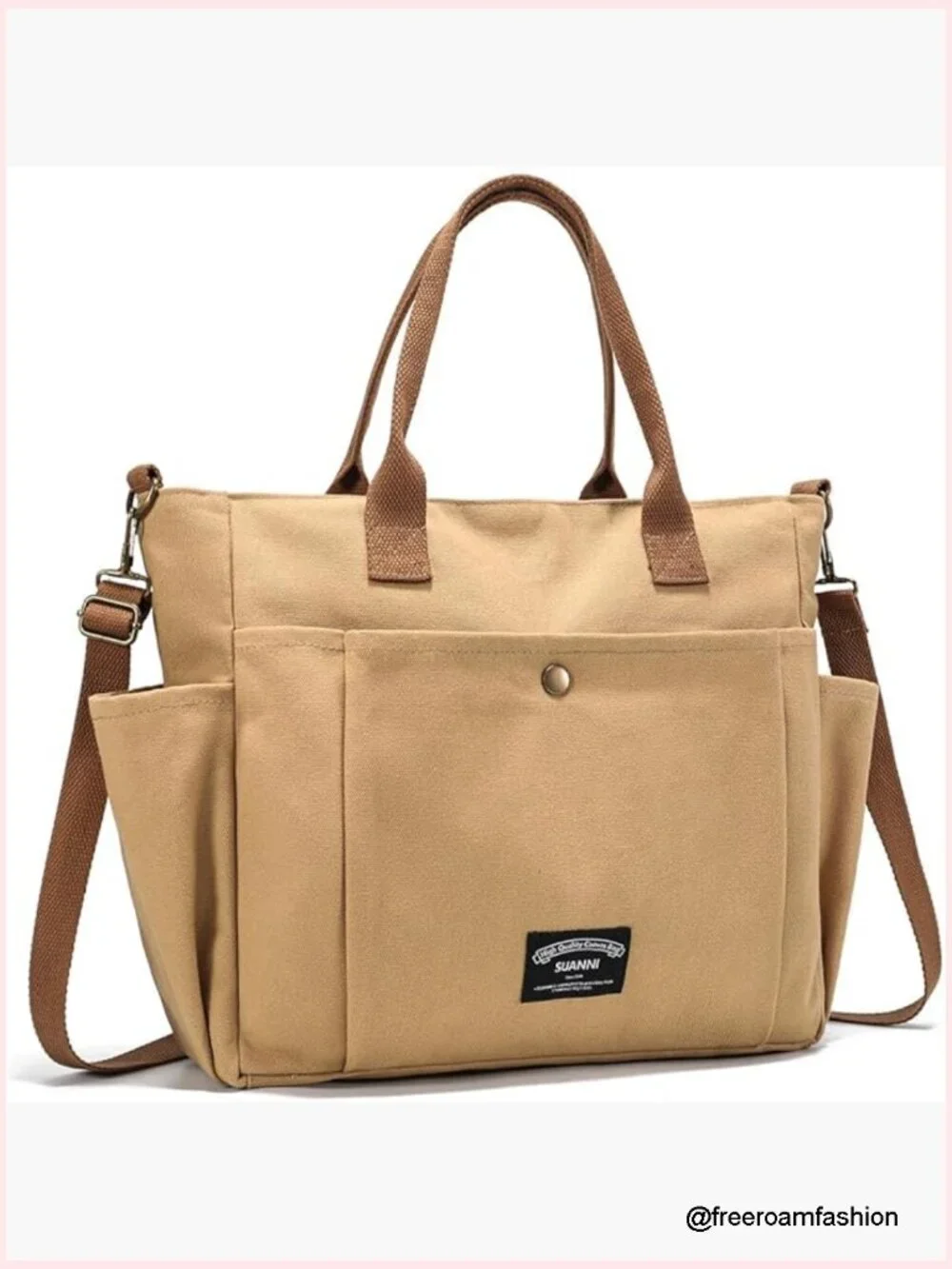 Canvas Tote Bag Crossbody with Pockets 16oz Cotton Laptop Bag