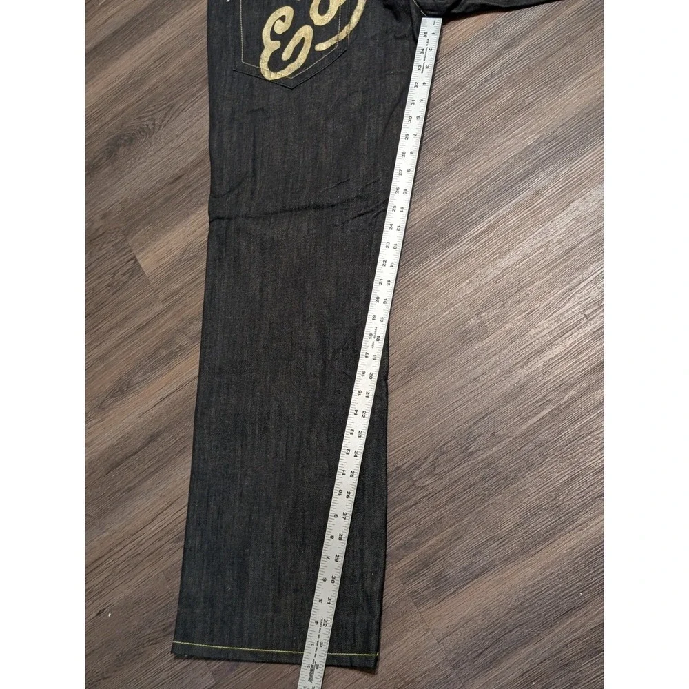 Ed Hardy Mens Gold Foil Logo Wide Leg Denim Jeans Dark Wash‎ 36x34 NWT Lot 2008