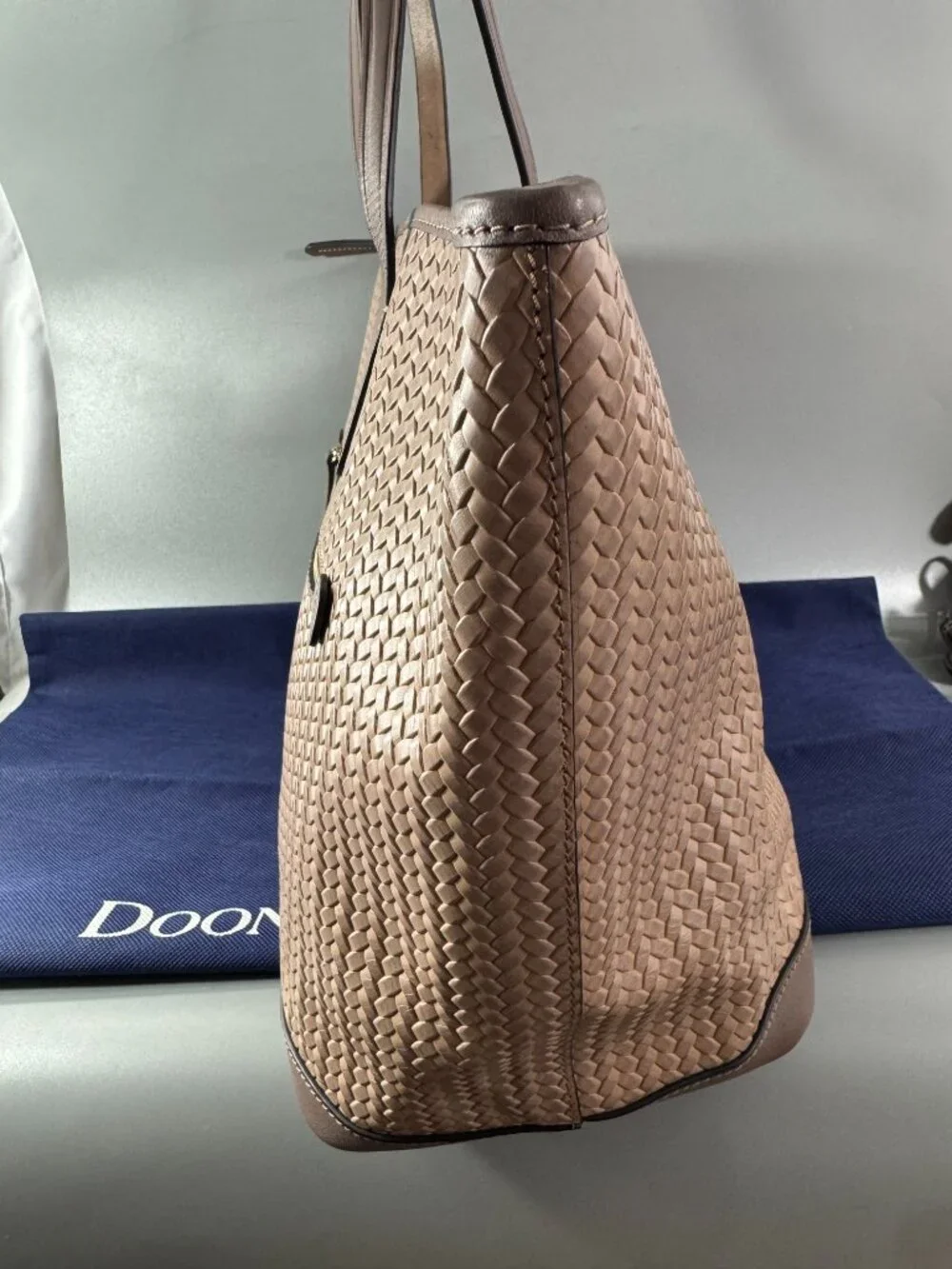 Dooney & Bourke Camel Leather Beacon Woven Embossed Large Tote