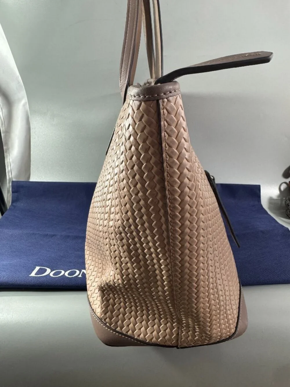 Dooney & Bourke Camel Leather Beacon Woven Embossed Large Tote