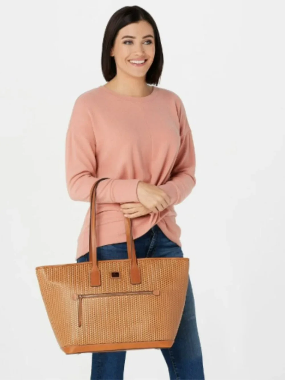 Dooney & Bourke Camel Leather Beacon Woven Embossed Large Tote